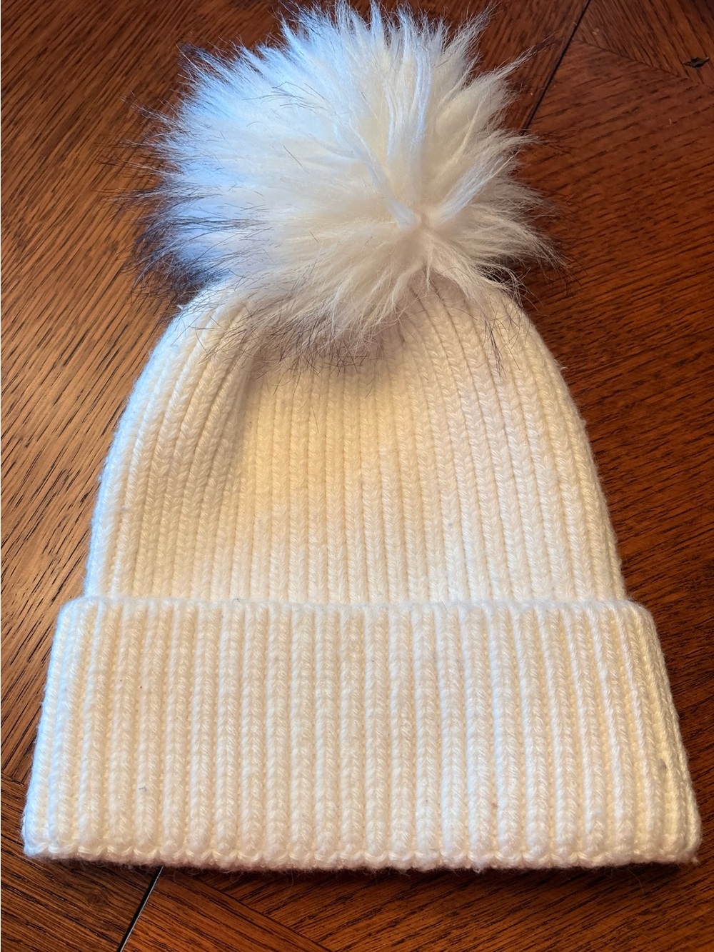 NORLI Winter Beanie Hat Ivory Cream Knit Pom Pom Cuffed Warm Cozy Made in Canada